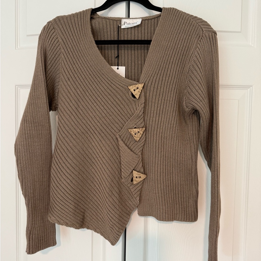 Putorti Womens 3/4 Sleeves Sweater Artsy 3-Button Stretch Sz M 55% Cotton